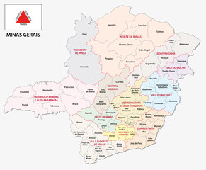 minas gerais administrative and political map with flag