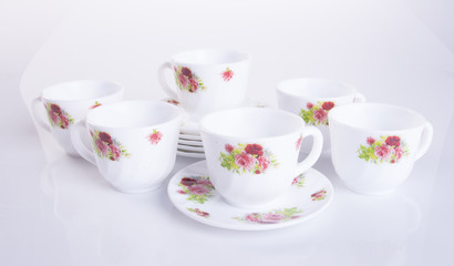 tea set or porcelain tea set on background.