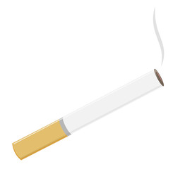 Cigarette on a white background. The bad habit of smoking. Smoke from nicotine