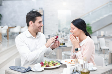 Fototapeta na wymiar Romantic date in luxury restaurant