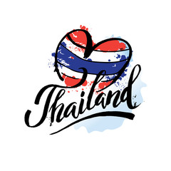 A vector illustration of hand drawn elements for traveling to Thailand, concept Travel to Thailand. Lettering logo