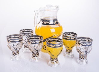 Orange juice or Orange juice in jug on background.