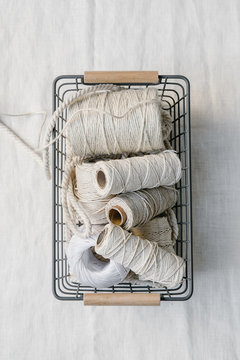 Cotton yarn rolls in a basket