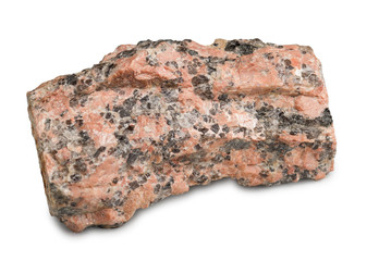 Mineral stone red granite isolated on white background.