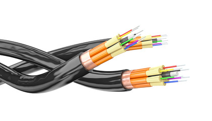  3d image of fiber optic cables, concept of speed in data transfer and telecommunications. hi-tech connection. nobody around.
