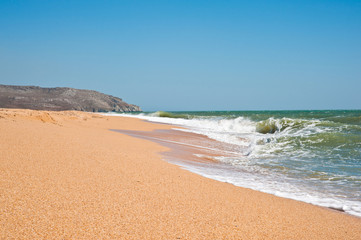 Idyllic sandy beach on the coast of Crimea, Russia