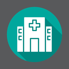 Obraz premium Hospital building flat icon. Round colorful button, circular vector sign with long shadow effect. Flat style design