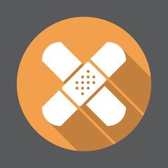 Band aid, adhesive bandage flat icon. Round colorful button, circular vector sign with long shadow effect. Flat style design