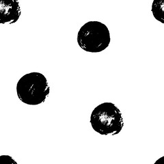 Fototapeta na wymiar Seamless modern black and white vector doodle circle dot texture, dry brush ink art.