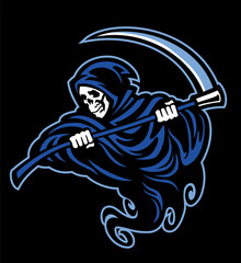 skull of grim reaper with the sickle - obrazy, fototapety, plakaty