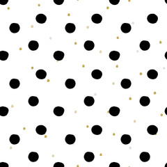 Minimalistic seamless pattern with drawn dots and circles. Vector seamless texture.
