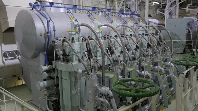 Main engine of ship at sea