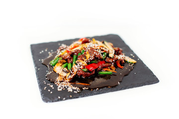 Salad with cheese isolated on the white background