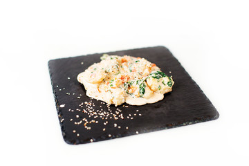Salad with cheese isolated on the white background