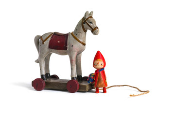 Wooden toys girl and horse