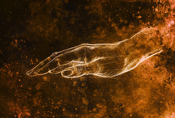 Drawing hand, pencil sketch on paper, sepia and vintage effect.