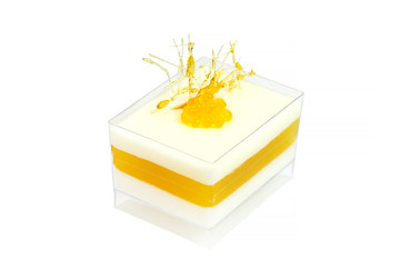 Mini canape with elements of molecular kitchen on white background