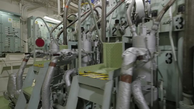 Diesel main engine of ship at sea