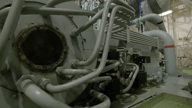 Air distribution pipes on marine diesel engine of ship