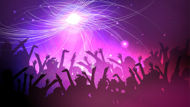 Party People Crowd, Festive Disco Event Background - Vector Illustration