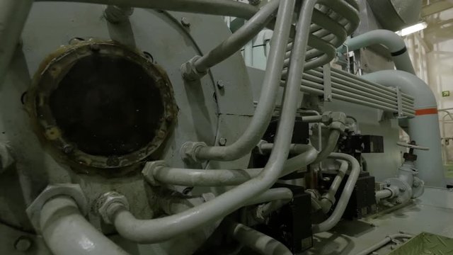 Air distribution pipes on diesel engine of vessel