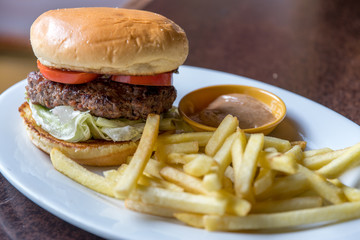 Homemade burger with french fried
