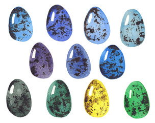 colored Easter eggs watercolor isolated