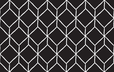 Fototapeta premium rhombus hand draw seamless pattern, black lines and dots on black background