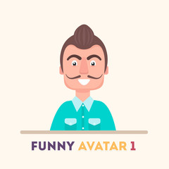 Attractive guy in a blue shirt, smiling amicable. Vector icons a flat style.