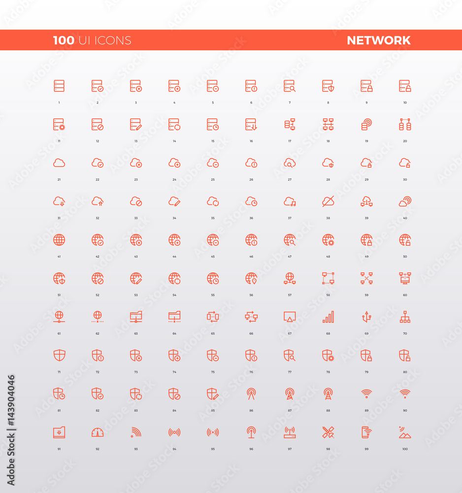Poster ui ux cloud network icons
