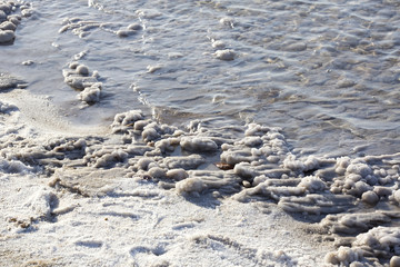 Fototapeta na wymiar Dead Sea salt deposits stones white crystals 