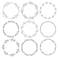 Fototapeta premium Wreaths, Branches, Laurels with Herbs, Plants and Flowers