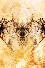 Ornamental Drawing. Original hand draw and computer collage. Color structure.