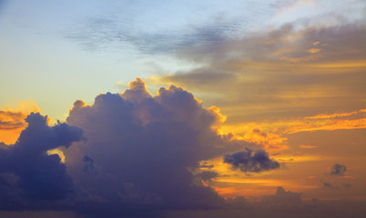 Interesting shape clouds on sunset sky in Sri Lanka