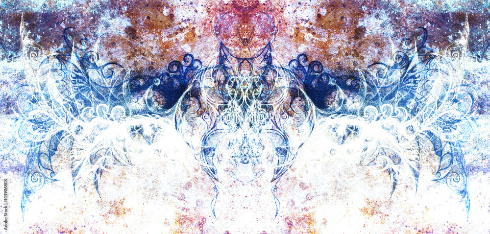 Aufkleber ornamental drawing. original hand draw and computer collage. color structure.