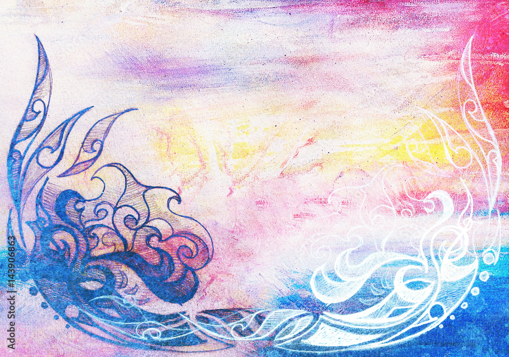 Aufkleber ornamental drawing. original hand draw and computer collage. color structure.