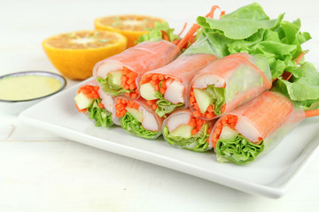 salad roll  with crab stick and lettuce