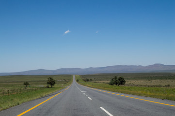 Prairie Landscape with Mountains and Highway, Free State, South Africa