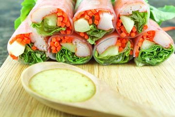 salad roll  with crab stick and lettuce