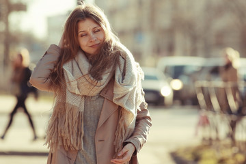 woman scarf coat warm toning