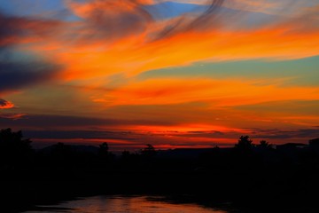 sunset beautiful colorful landscape and silhouette tree in sky twilight time