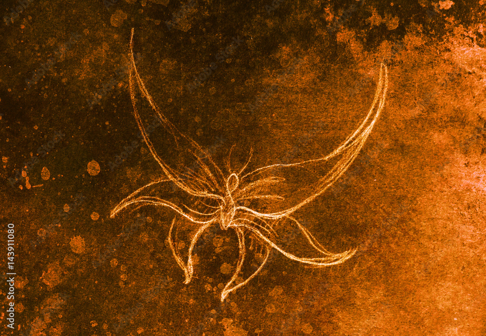 Poster drawing of butterfly. computer collage and color structure.