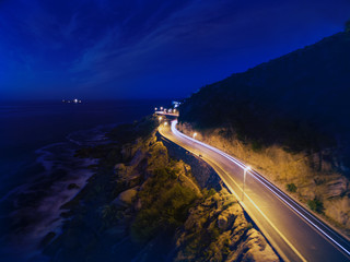 Aerial shot of the cars along pass