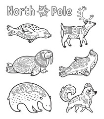 Outline Arctic animals set for coloring page