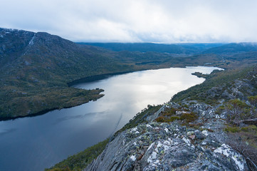 Fototapeta na wymiar View from above on Dove lake. Cradle Mountain National Park