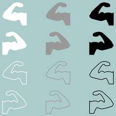 Strong hand bodybuilder flat and path icon.