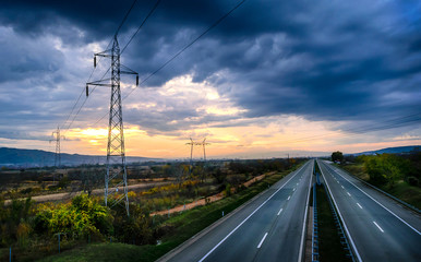 Silent Freeway and power line at dusk