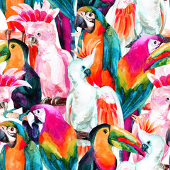 watercolor parrots seamless pattern © Tanya Syrytsyna