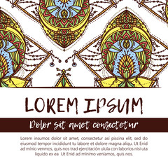 Square invite template. Vector invitation with mandala design element. Round flower ornament. Decorative vintage print. Luxury floral weave pattern.