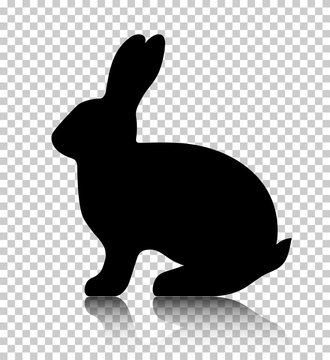 Black side silhouette of a rabbit with reflection isolated on transparent background. Vector illustration. EPS10
